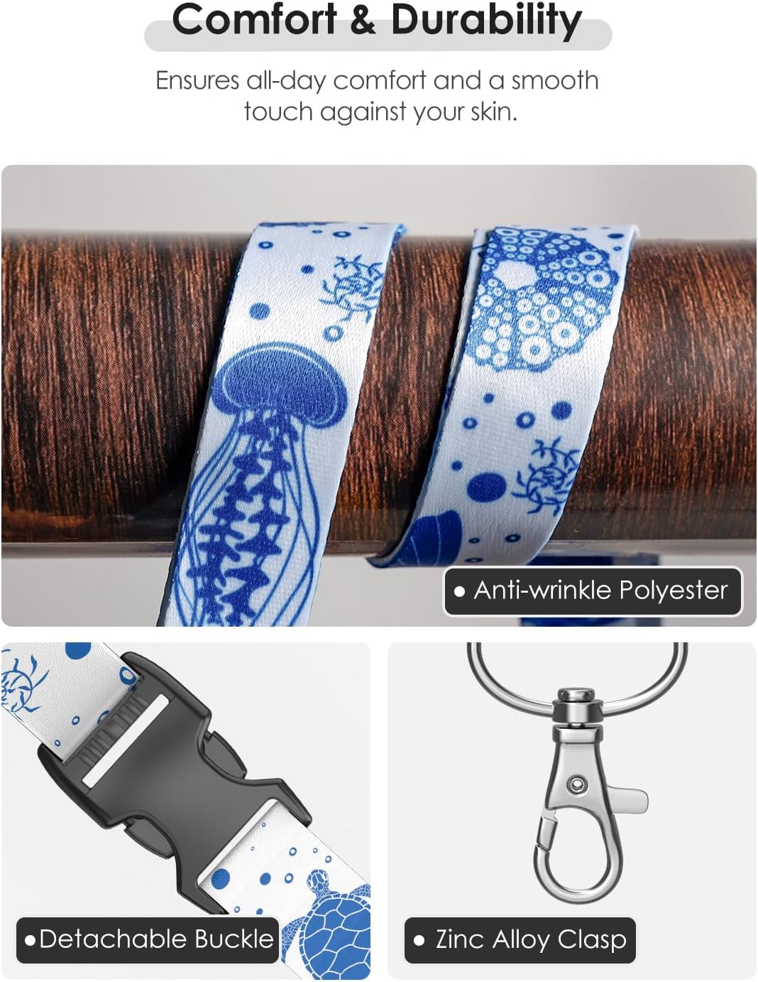 5 Pack Cruise Lanyards with Ocean Creature Design, Cruise Ship Lanyards with Waterproof ID Badge Holders for All Cruise Lines 2025, White