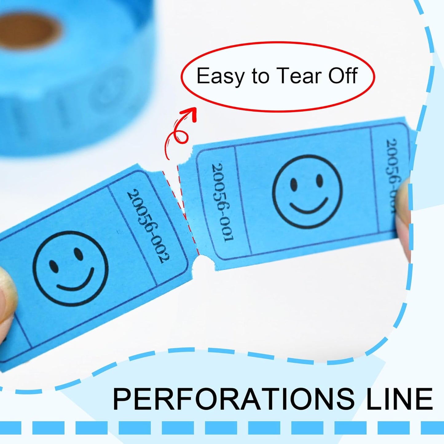 L LIKED 500 Raffle Tickets, Smile, Blue(6 Color Selection), Single Roll, Ticket for Events, Entry, Class Reward, Raffle & Prizes