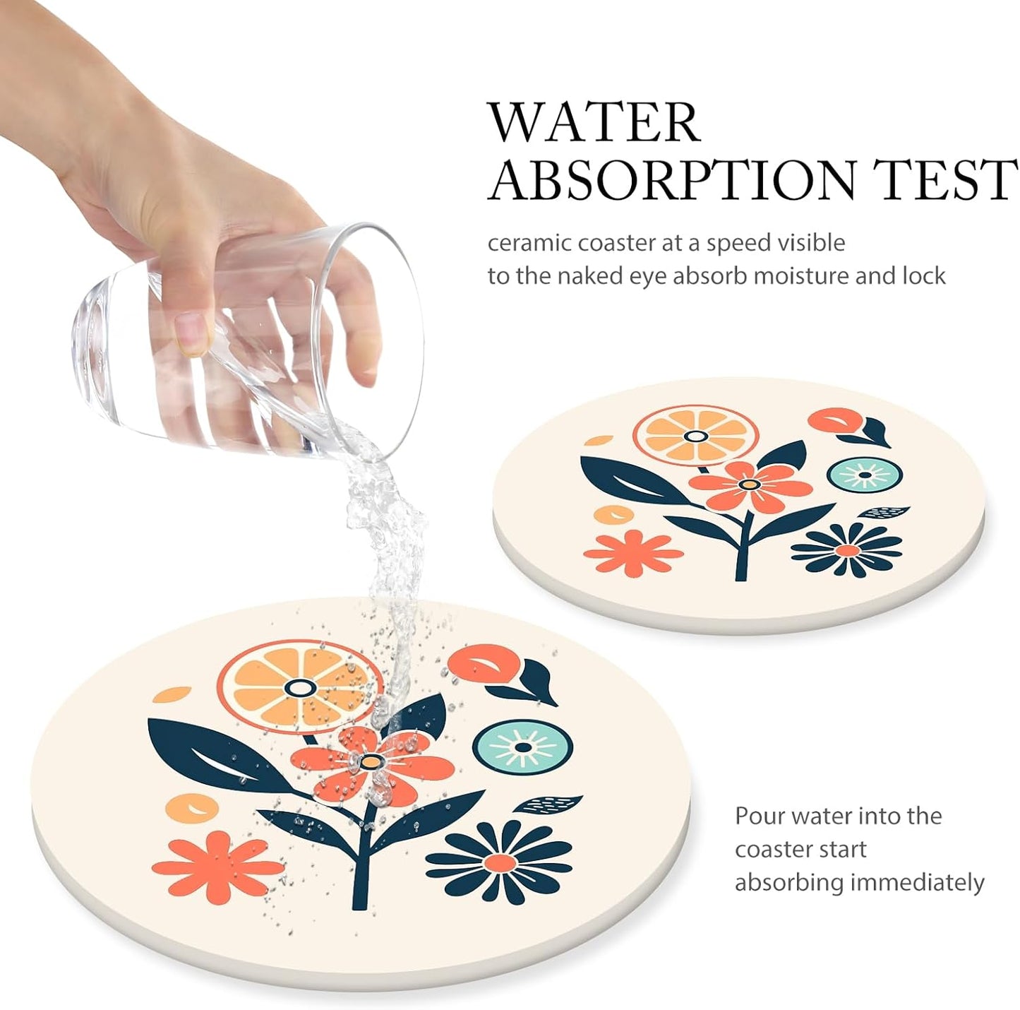 Boho Set of 6 Coasters for Drinks Absorbing Round Ceramic Stone Coaster with Cork Base,Tabletop Protection Mat for Mugs and Cups,Office,Kitchen (Boho Flower)