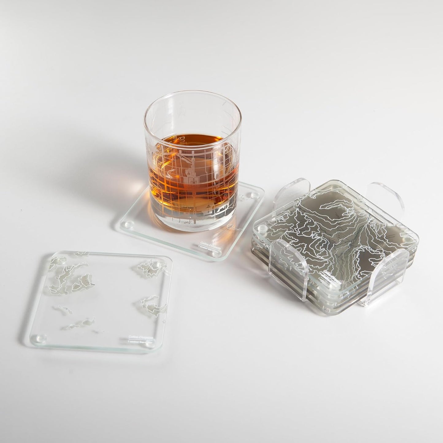 Cortina d'Ampezzo, Italy 3D Contour Map Glass Drink Coasters of Mountains, Ski Resort, Set of 6 with Holder, Housewarming Birthday Gifts, Home Decor