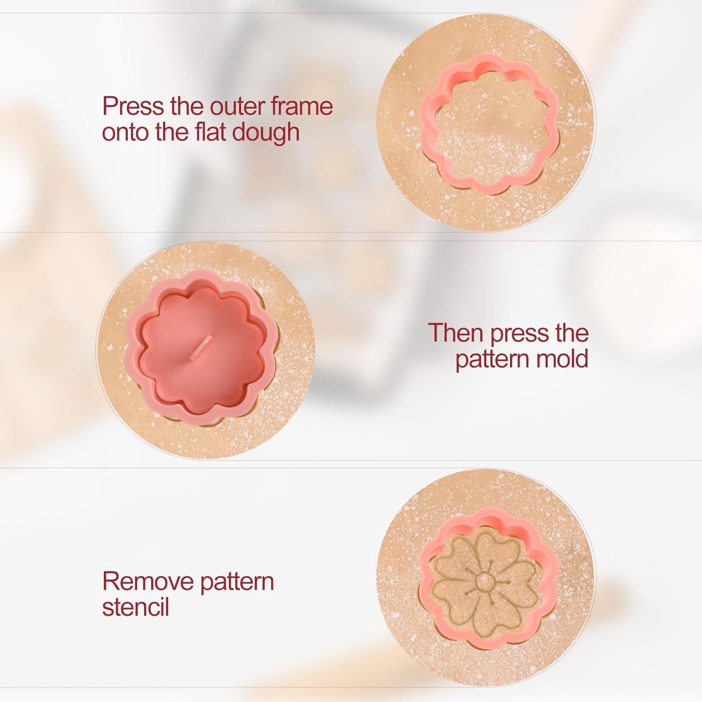 8 Pack Flower Cookie Cutters, 3D Cookie Cutter with Plunger Stamp, 8 Styles Spring Flowers Cookie Stamps for Home Kitchen