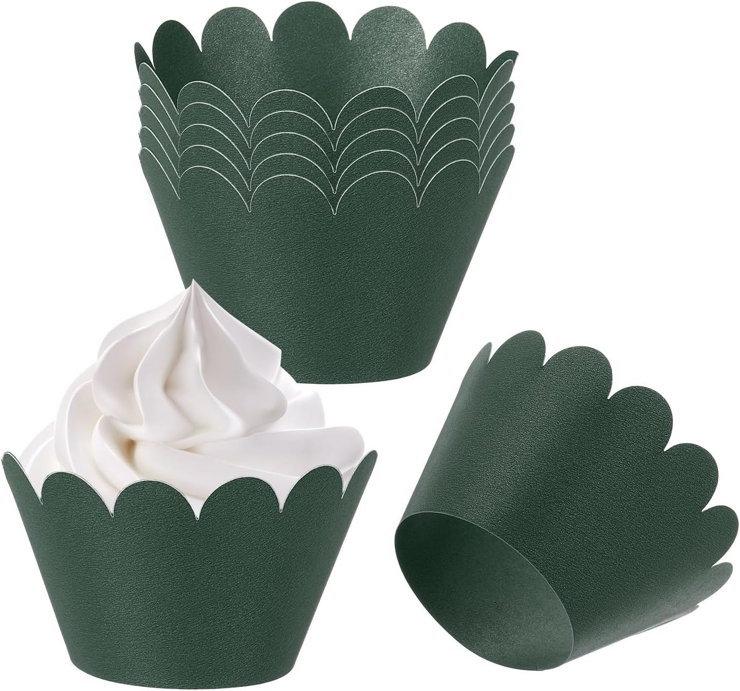 PATIKIL Cupcake Wrappers Paper, 50 Pack Baking Cups Standard Wave Decoration for Anniversary Birthday Weddings and Parties, Navy Green