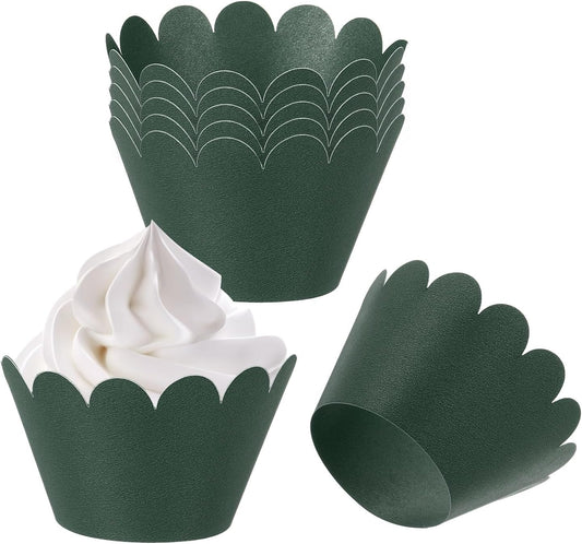 PATIKIL Cupcake Wrappers Paper, 50 Pack Baking Cups Standard Wave Decoration for Anniversary Birthday Weddings and Parties, Navy Green