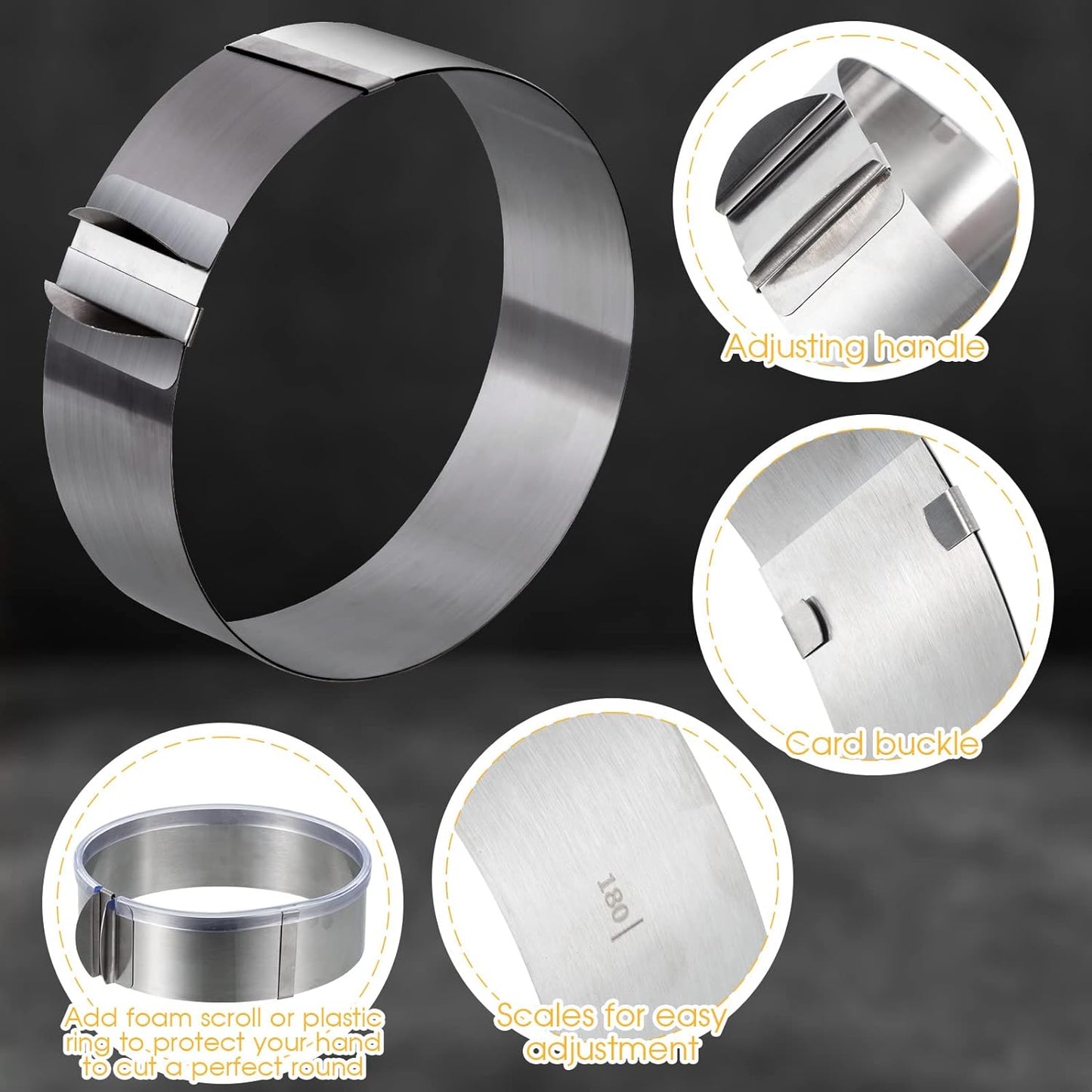 Amylove 6-12 Inch Round Cookie Cutter Adjustable Circle Cookie Cutter Stainless Steel Round Cake Trimmer for Baking Kit Mousse Layered Cake Biscuit Food Tiramisu Pastry