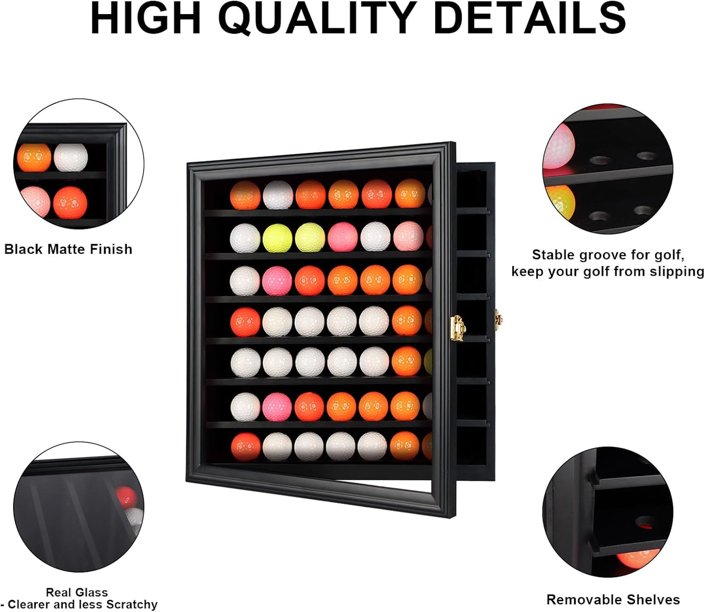 KCRasan Golf Ball Display Case - Wall Mounted Holder with Glass Door, Ideal Gift for Golf Enthusiasts