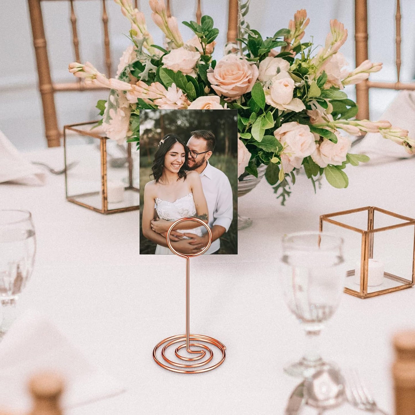 TecUnite 24 Pieces 3.35 Inch Table Number Holder Place Card Photo Holder Picture Name Menu Clips Memo Cards Stand for Wedding Reception Anniversary Birthday Party Centerpieces (Rose Gold)