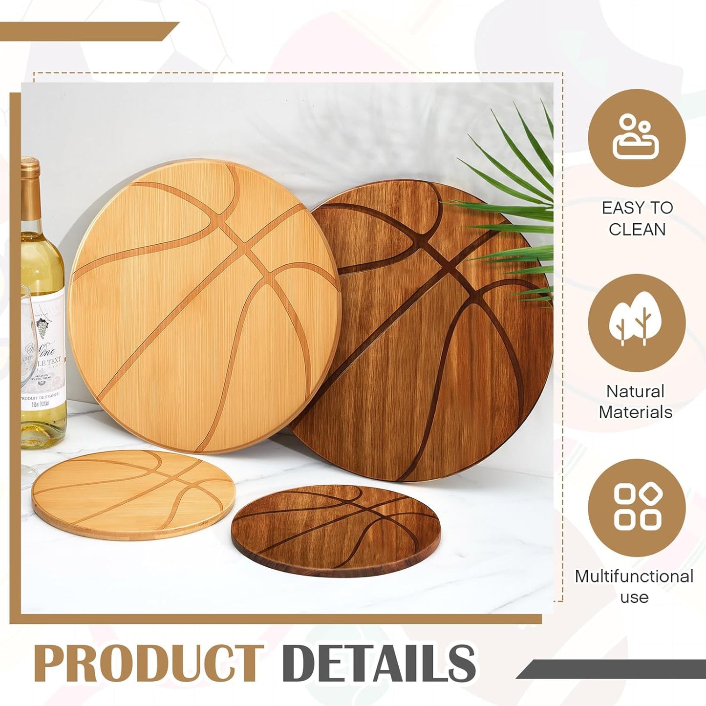 Basketball Cheese Board Gift Set Party Favor Prizes Charcuterie Wood Board with Knives and Box Father Day Gift for Dad Grandpa Party Tournament Game(7.9"x 7.9", Bamboo Color)