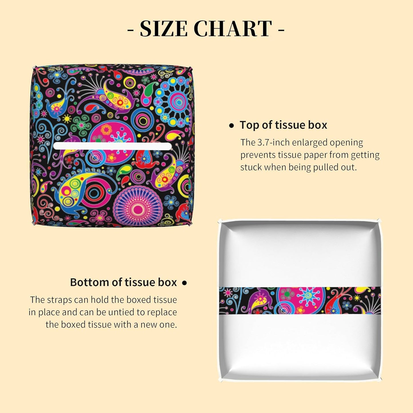 Tissue Box Cover Square,Boho Mandala Flowers and Paisley Tissue Box Holder Waterproof Leather Facial Paper Case Modern Home Decoration for Bedroom Dresser Night Stand Office Desk