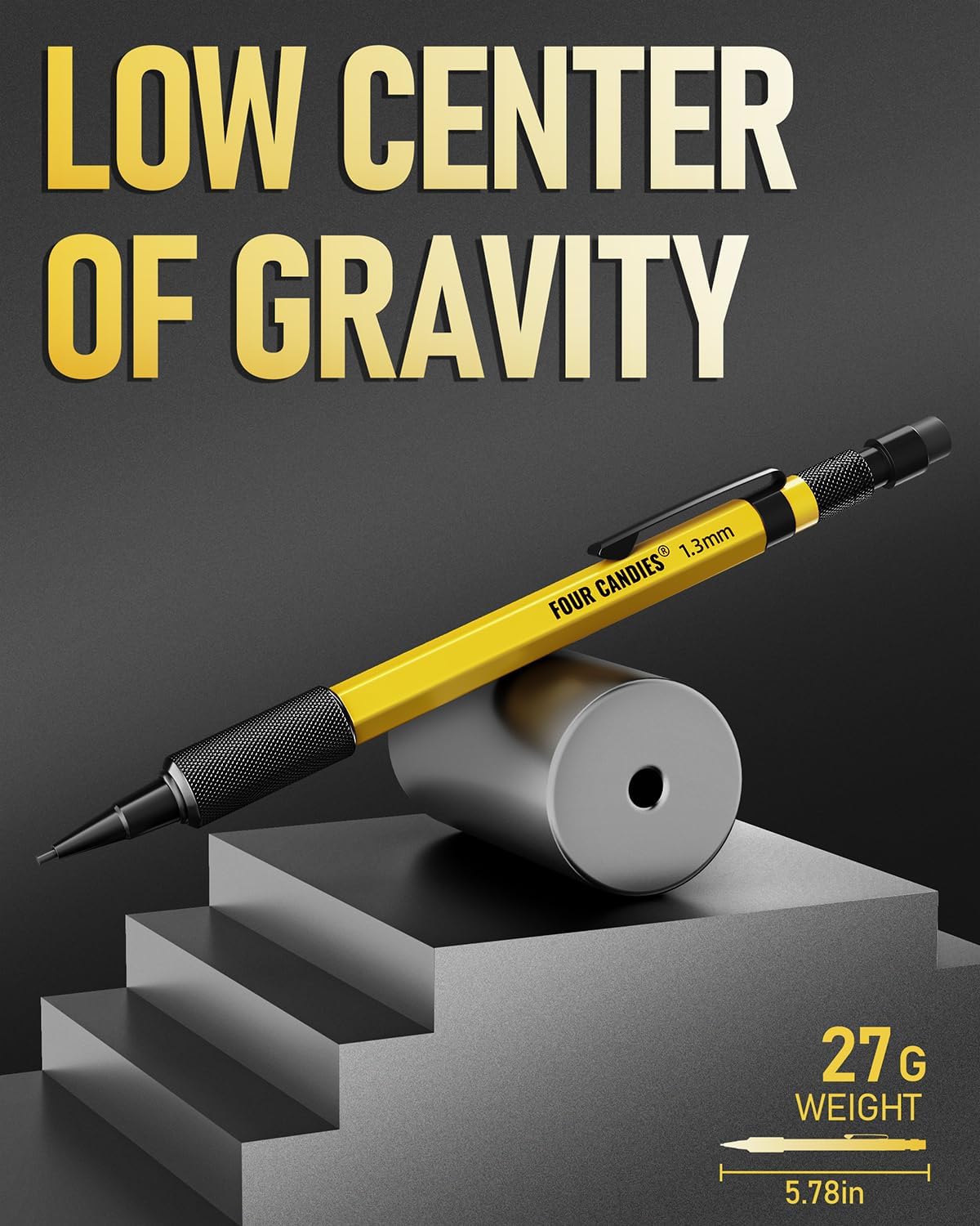 Four Candies 1.3mm Mechanical Pencil Set with 24 Lead Refills, Metal Weatherproof Heavy Duty Outdoor Carpenter Pencil, Eraser, 6 Eraser Refills for Architect Drafting Woodworking Marking with Case