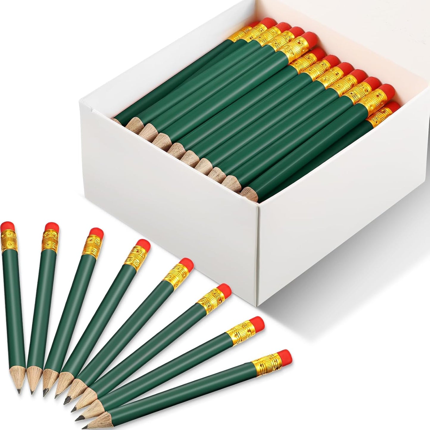 Outus 72 Pieces Golf Pencils Half Pencils with Eraser Mini Bulk Short #2 HB Pre Sharpened for Bridal Shower Wedding Office(Dark Green)