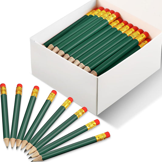 Outus 72 Pieces Golf Pencils Half Pencils with Eraser Mini Bulk Short #2 HB Pre Sharpened for Bridal Shower Wedding Office(Dark Green)