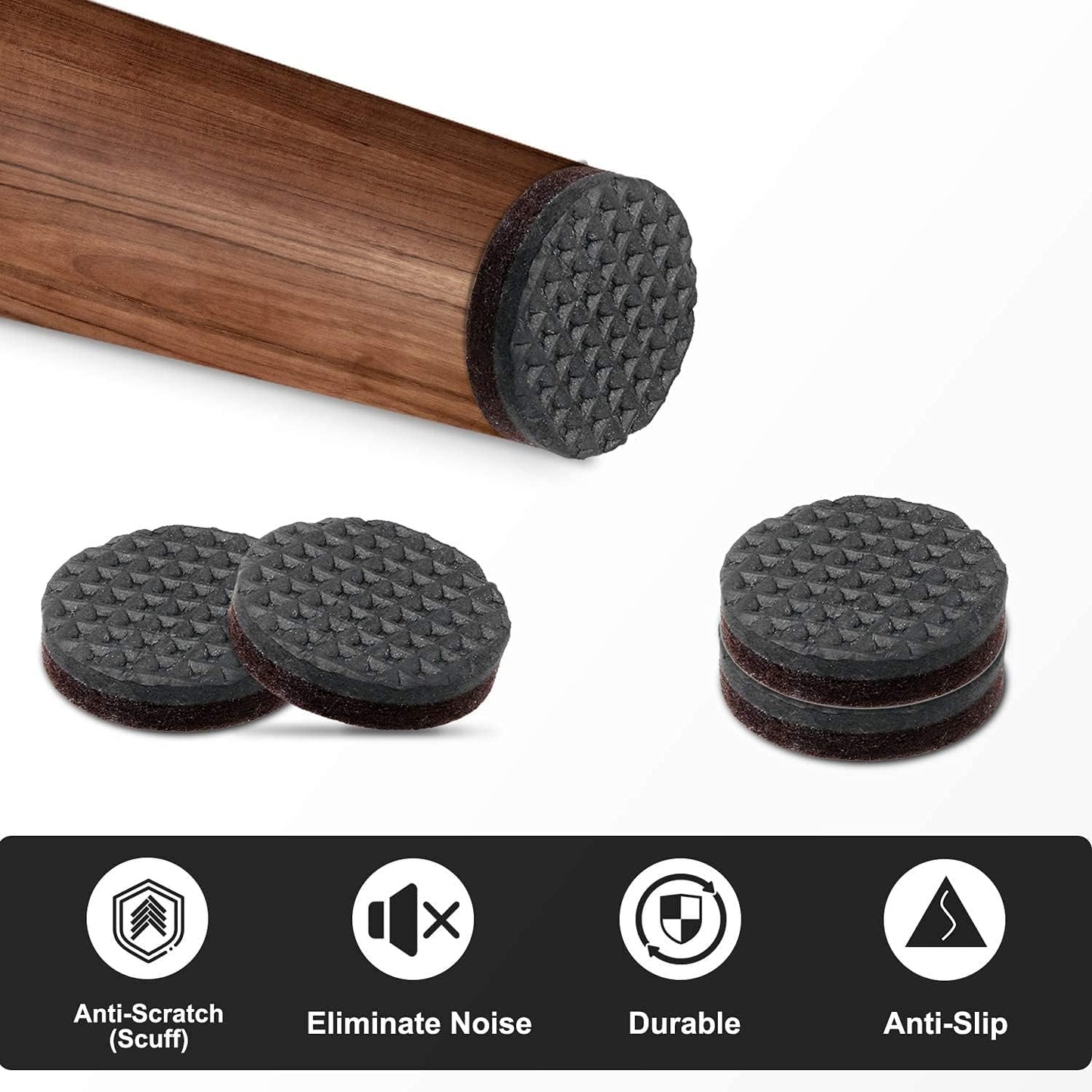 Yelanon Non Slip Furniture Pads - 48 pcs 1" Felt & EVA Furniture Grippers, Black, Round, Anti Slide Hardwood Floor Protector