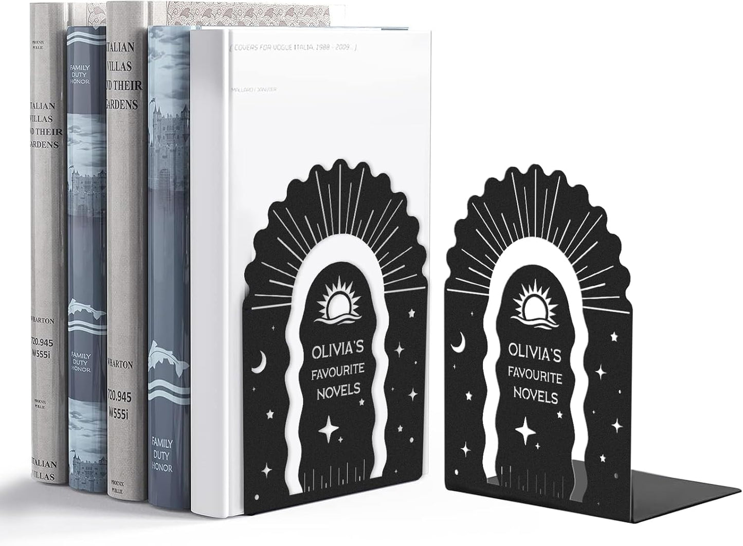 Personalized Name Metal Book Ends 2 Pcs, Unique Bookends for Shelves Room Decorative, Heavy Duty Metal Bookends, Non-Slip Book Stopper, Book Shelf Holder for Home Office School, Book Lovers Gift