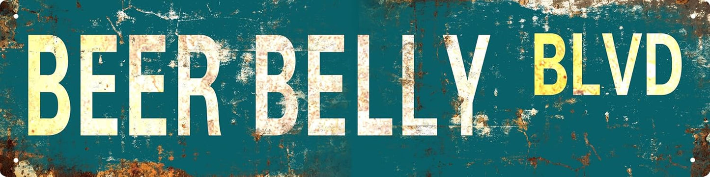 AWISZZZ Vintage Metal Tin Sign Retro Beer Belly Blvd Signs Stylish Wall Art Plaques for Home Decor Bathroom Kitchen House and Gothic Wall Decor or as a Unique Poster 16x4 in