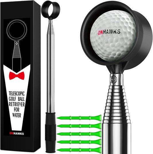 Golf Ball Retriever for Water,Telescopic 12Ft/9Ft Stainless Steel Shaft Two-Sided Easy Pick Up Balls,Unbreakable Head Retriever Tool Golf Accessories Golf Gift for Men