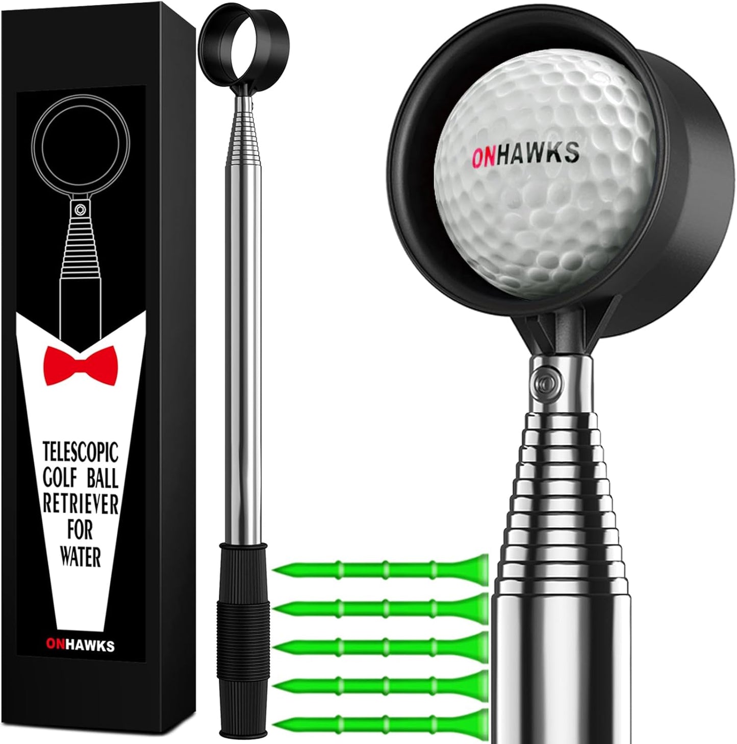 Golf Ball Retriever for Water,Telescopic 12Ft/9Ft Stainless Steel Shaft Two-Sided Easy Pick Up Balls,Unbreakable Head Retriever Tool Golf Accessories Golf Gift for Men