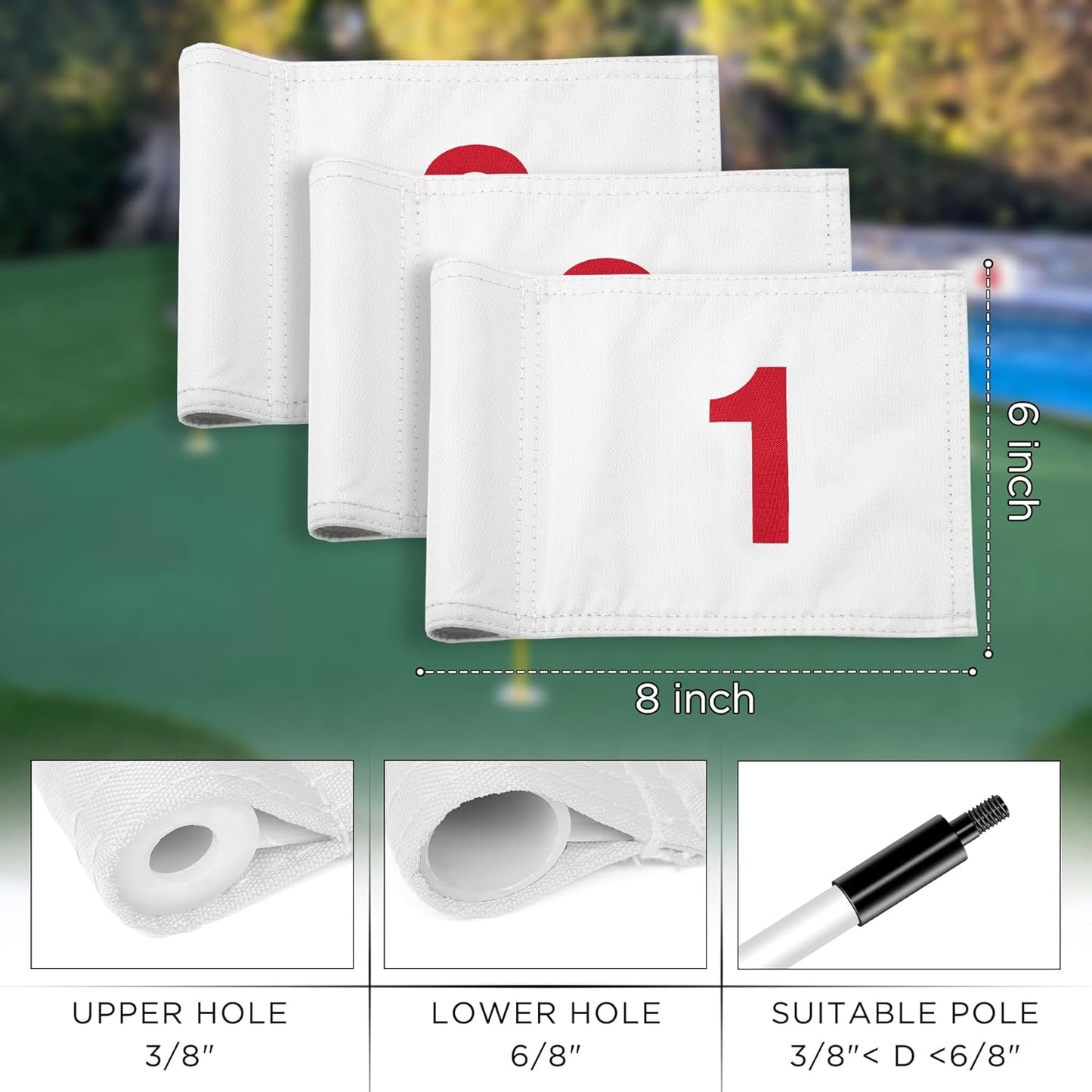 KINGTOP Numbered Golf Flag All 8x6 Inch – Upgraded Dual-Layer 420D Nylon, Double Sided Printing, Tube Inserted – Mini Practice Putting Green Flags for Yard
