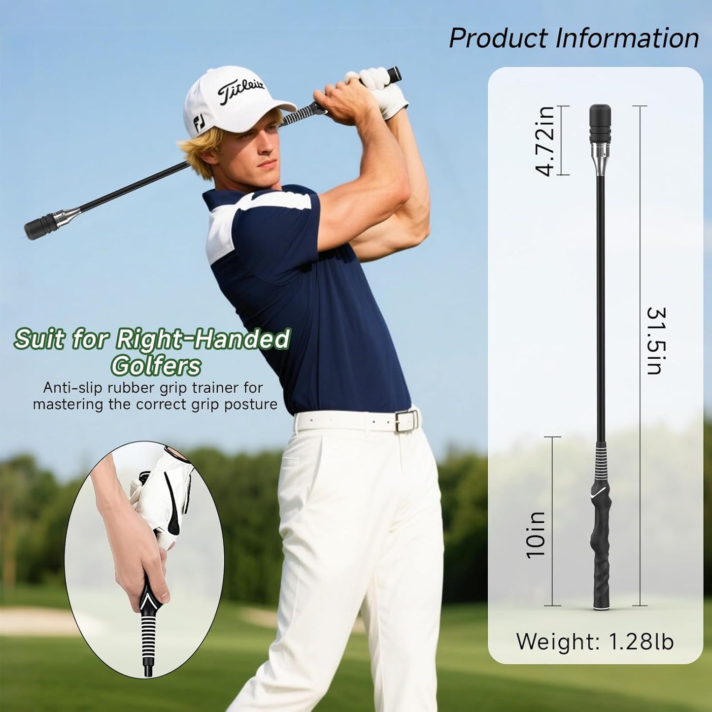 Rocalt Golf Swing Trainer, Click Stick Golf Trainer Speed & Tempo Stick for Grip/Warm-Up Training, Right-Handed Golf Training Aid with Click Sound, Helps Improve Flexibility & Maintain Balance