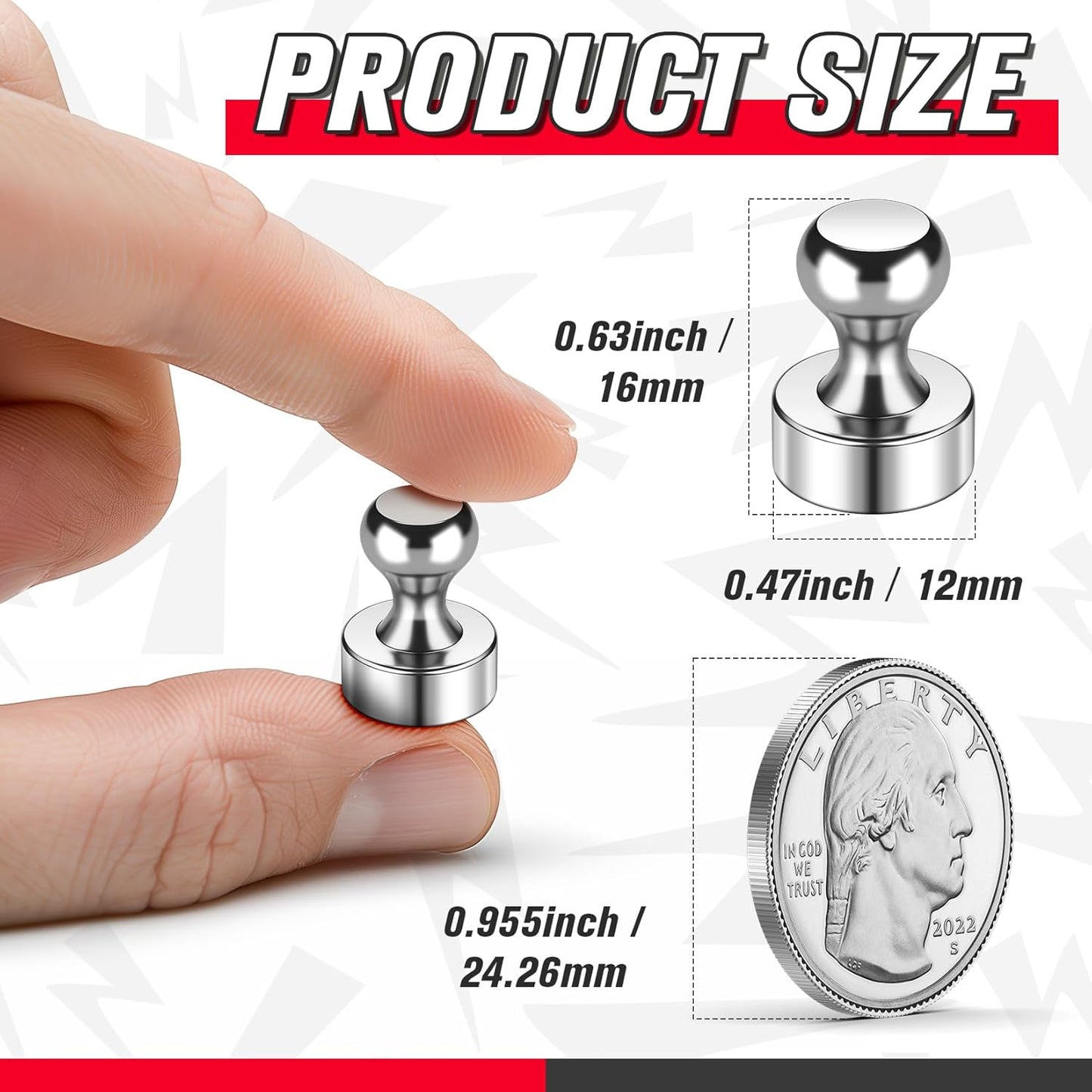 FINDMAG Fridge Magnets, Strong Small Silver Refrigerator Magnets, Decorative Magnet for Dry Erase Board, Strong Magnetic Push Pins for Whiteboard, Office, Classroom, Kitchen, Photos, 14 Pack