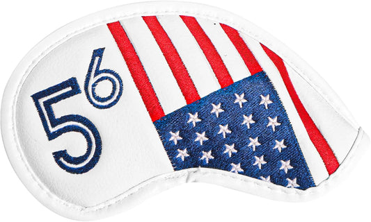 Golf Iron Wedge Head Covers 52° 54° 56° 60° 1 or 4 Pack, Synthetic Leather Clover USA Flag Design Club Head Protection, Universal Headcover Fit Iron Clubs for Men Women