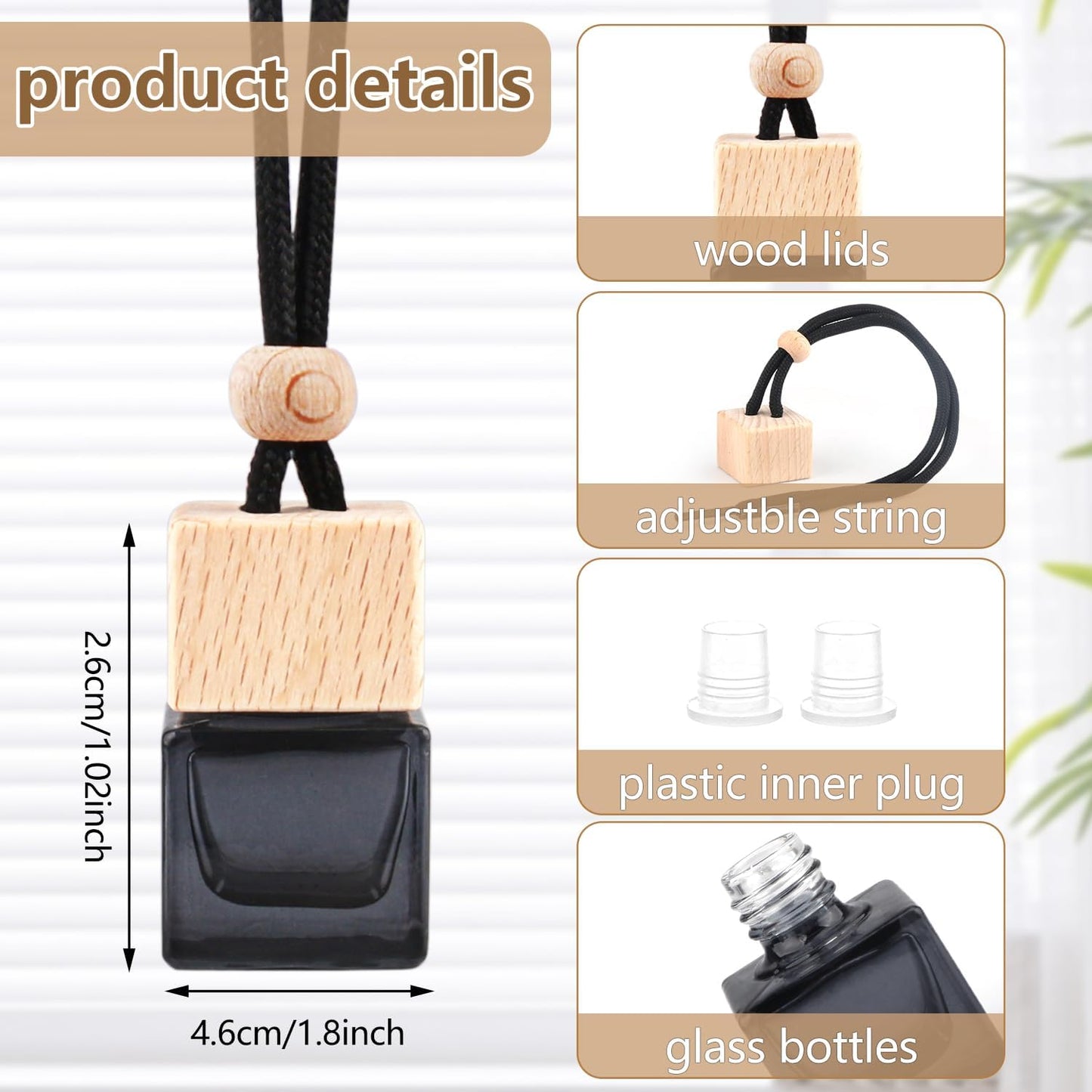 15 Pcs Hanging Car Air Freshener Bottle Empty Car Essential Oil Diffuser Bottles Pendant Black Glass Perfume Bottles Aromatherapy Fragrance Bottle Auto Ornaments Decor