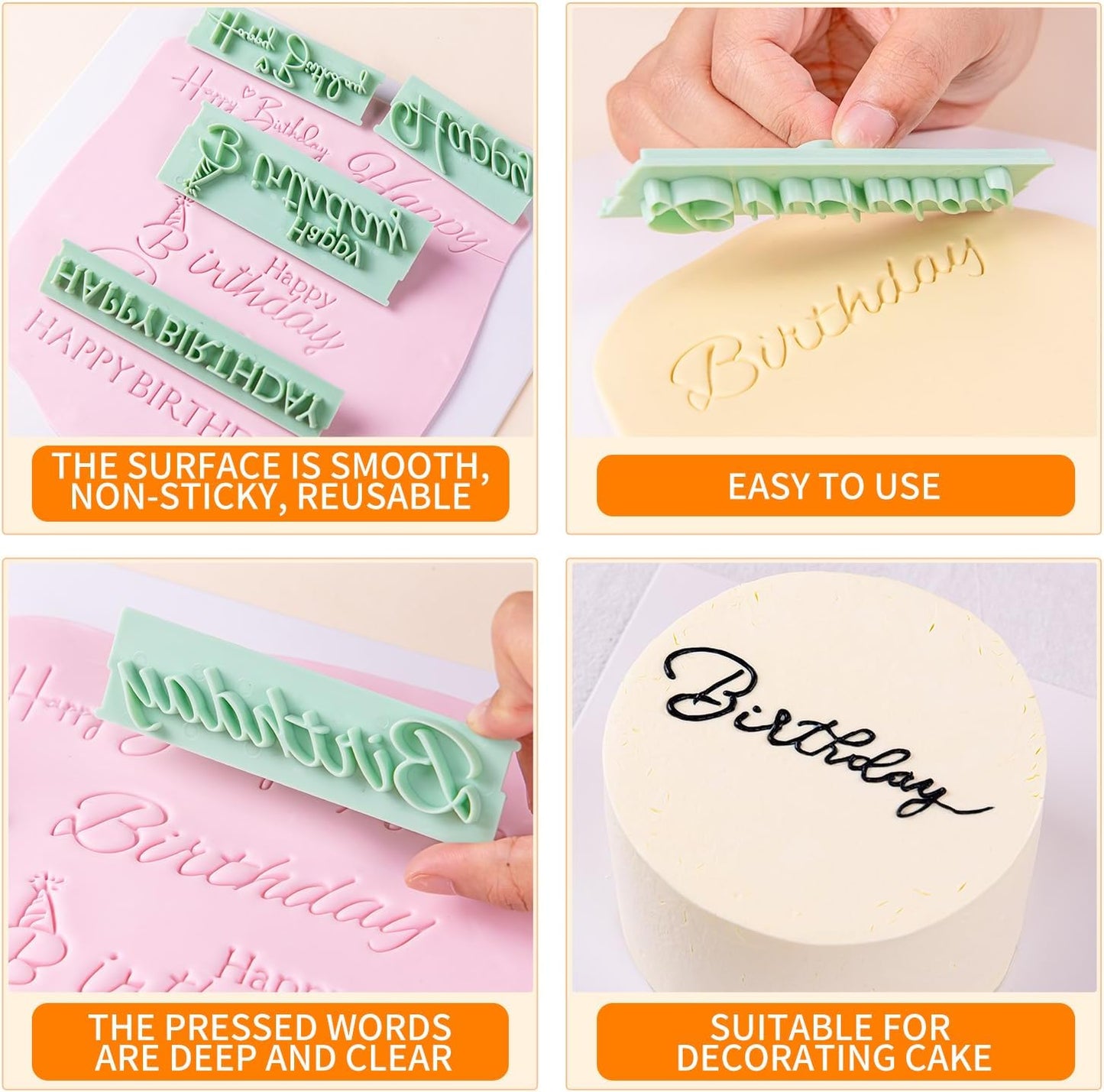 KALAIEN 8Pcs Happy Birthday Fondant Stamp,Custom Cookie Stamp, Happy Birthday Letters Embosser for Cake,DIY Cake Decorating Printing