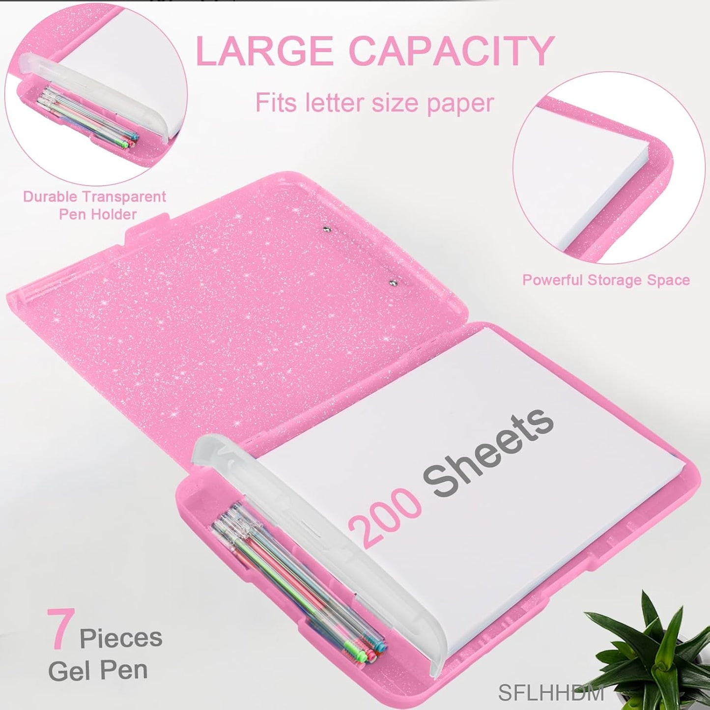 Glitter Clipboard with Storage,Storage Clipboard with Pen Holder,A4 Binder Clip Boards 8.5x11 with Low Profile Clip,Side Opening Sparkle Clipboards, Clipboards Folder for Office Supplies-Rose Pink