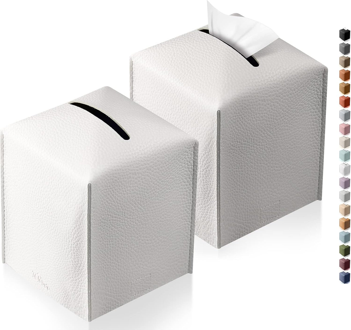 Tissue Box Cover, Tclouda, Modern PU Leather Square Tissue Box Holder for Creative Decorative, 2 Pack, Ideal for Bathrooms/Office/Car/Nightstand/Outdoor Tent/Dining Table, 5"X5"X5", Double White