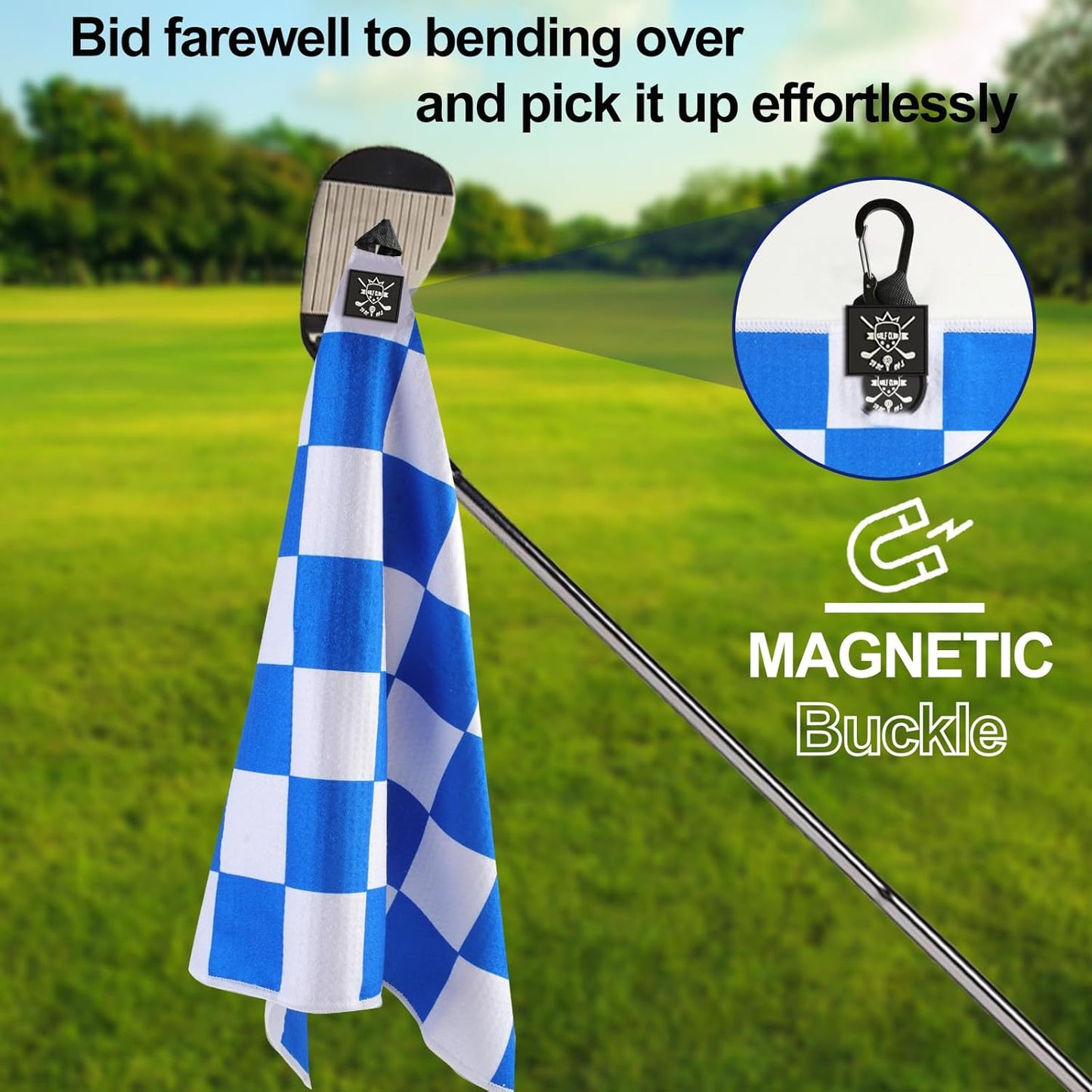 2Pcs Magnetic Golf Towel (24"x16") for Men - Premium Color Waffle-Pattern Golf Towel Magnetic with Clip. GolfAccessories for Men & Women, Fits GolfCarts/Clubs - Red/Blue