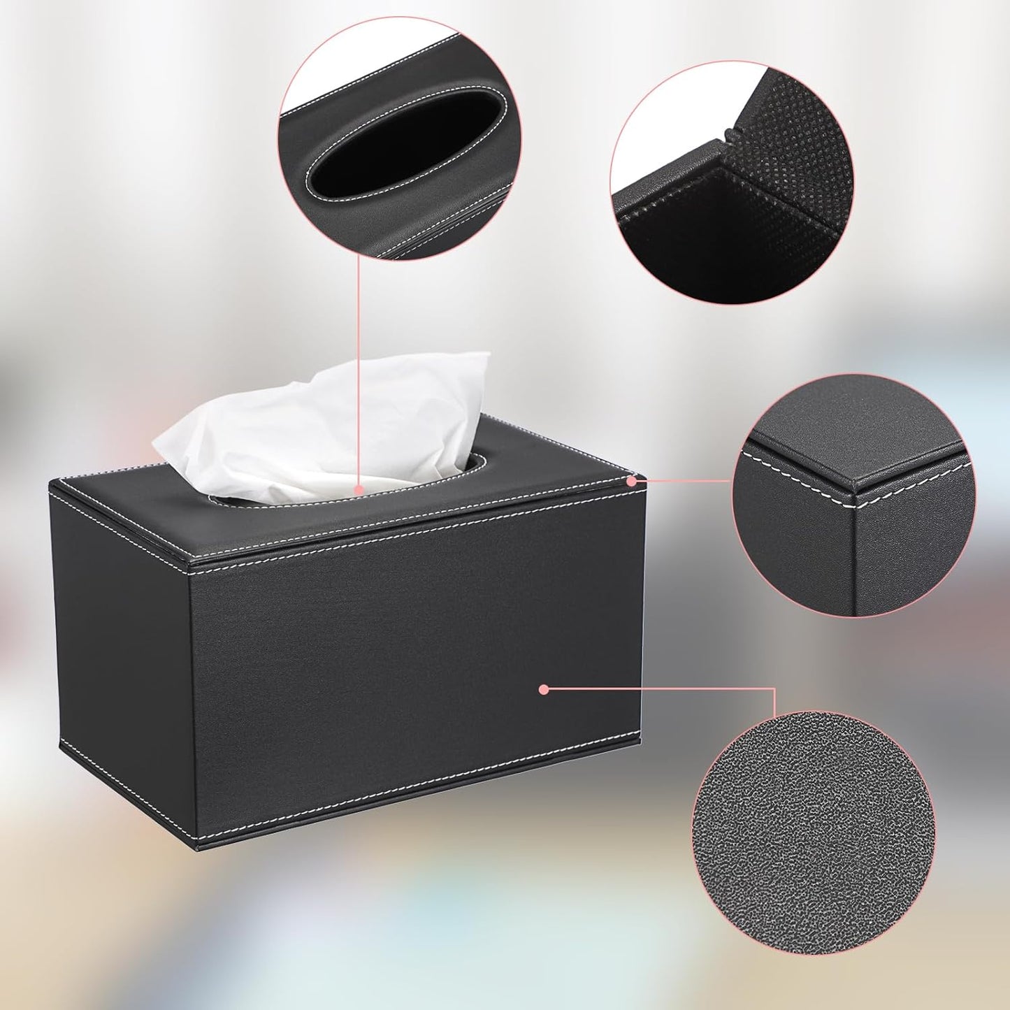 Sumnacon Tissue Box Cover Rectangle Leather Tissue Box with Magnetic Bottom,PU Tissue Box Holder Decorative Black Tissue Cover for Bathroom Toilet Bedroom Kitchen Office Table Desk, Large