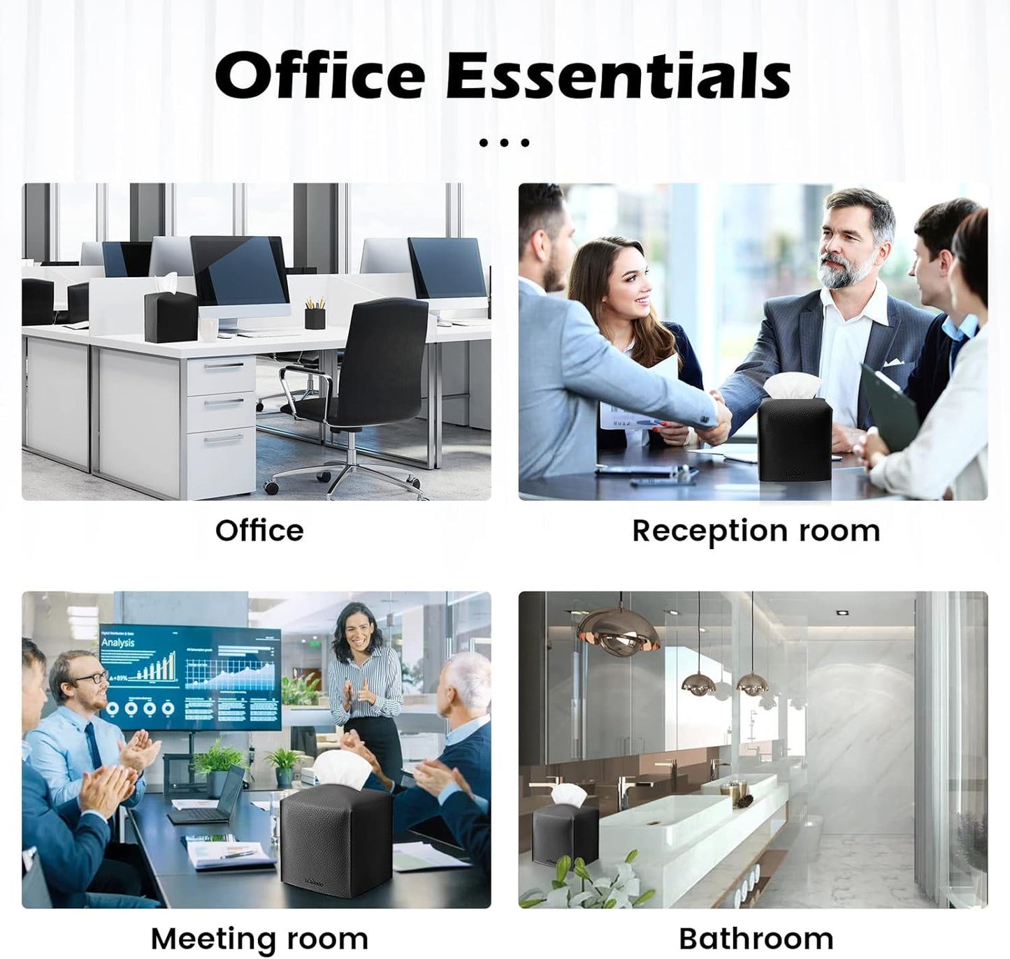 Tissue Box Cover, Tclouda, Modern PU Leather Square Tissue Box Holder for Creative Decorative, 2 Pack, Ideal for Bathrooms/Office/Car/Nightstand/Outdoor Tent/Dining Table, 5"X5"X5", Double Black