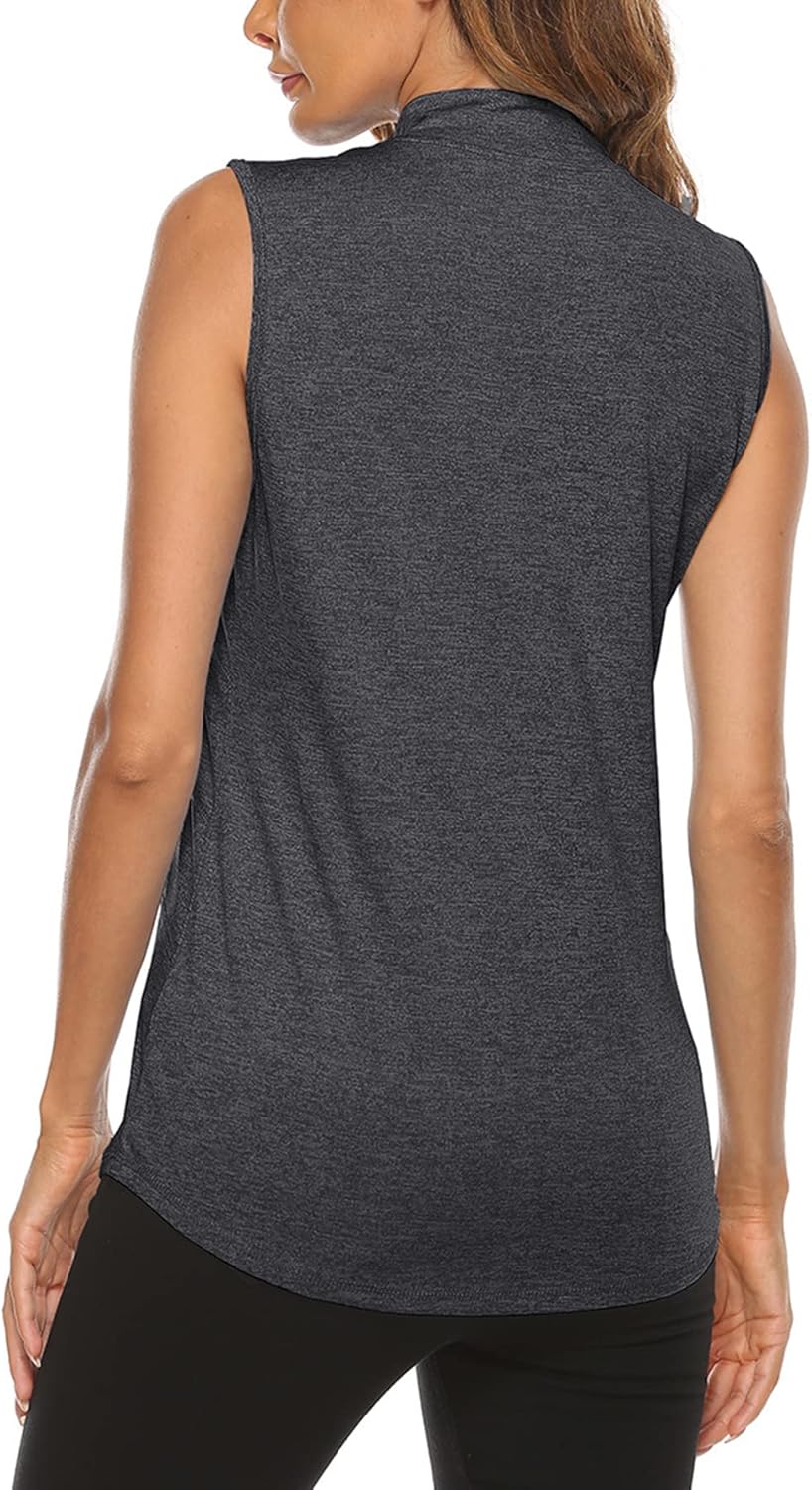 Koscacy Women's Sleeveless Golf Tennis Polo Shirts Zip Up Dry Fit Workout Tank Tops Athletic Shirt