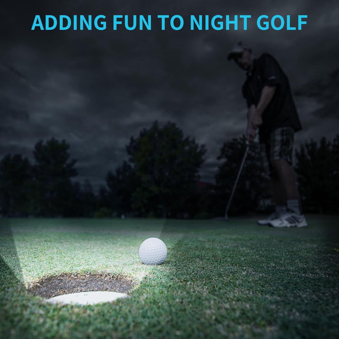 Putting Green Lights 2 Pack - Led Golf Hole with Carabiner, Night Golf Lights with Lens, Light Up Putting Cup for Night Time Play, Chipping Practice