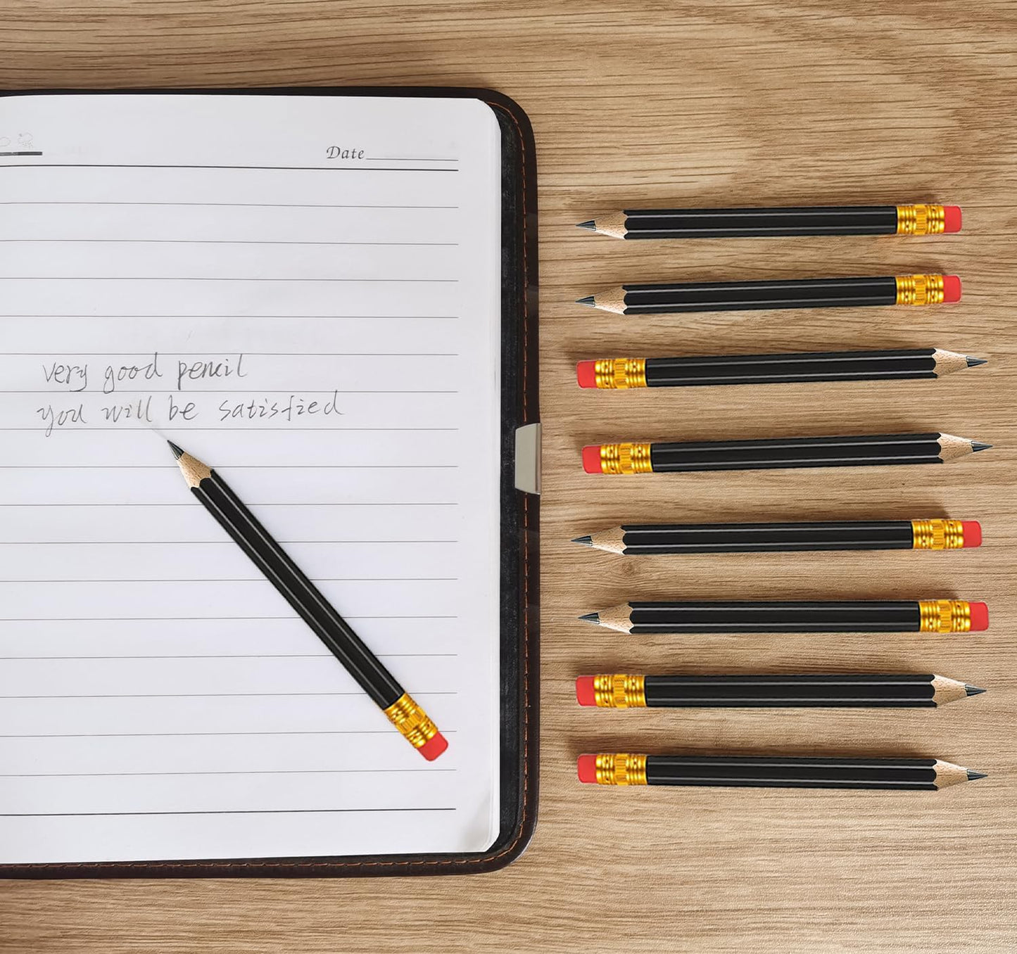 Adhere 50pcs Golf Pencils with Eraser Hexagon Wooden half Pencils Graphite 2B for Golf Event Scoring, Classroom, Wedding, Pew, Pocket | Free Pencil Sharpener (z-Black・Hexagon・50pcs)