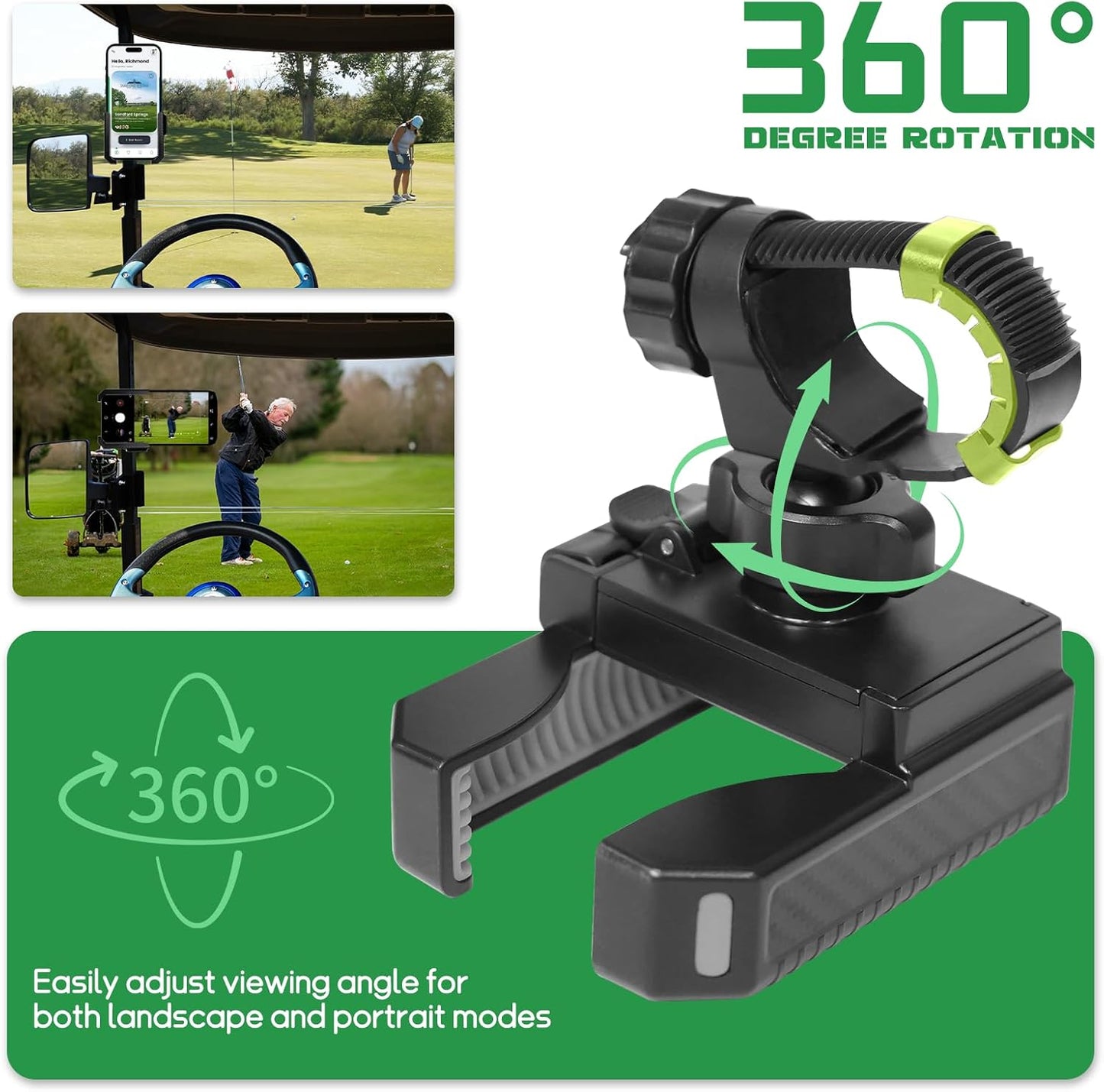 Golf Cart Phone Holder for EZGO Club Car Yamaha, Widely Use for Golf Push Cart Motorcycle Bike Treadmill Scooter Phone Mount, Compatible with iPhone/Samsung/Pixel All Phones, Golf Cart Accessories