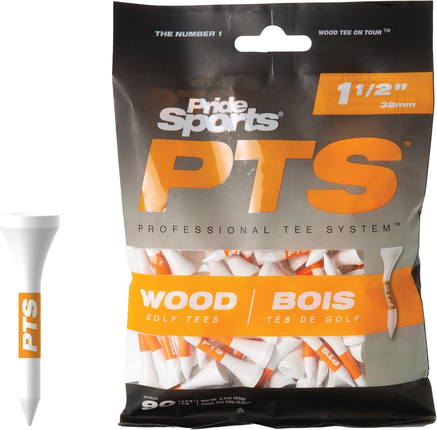 PrideSports PTS Wood Golf Tees | 90 Count, 1-1/2 Inch | #1 Wood Tee on Tour | Best for Irons, Hybrids, & Woods