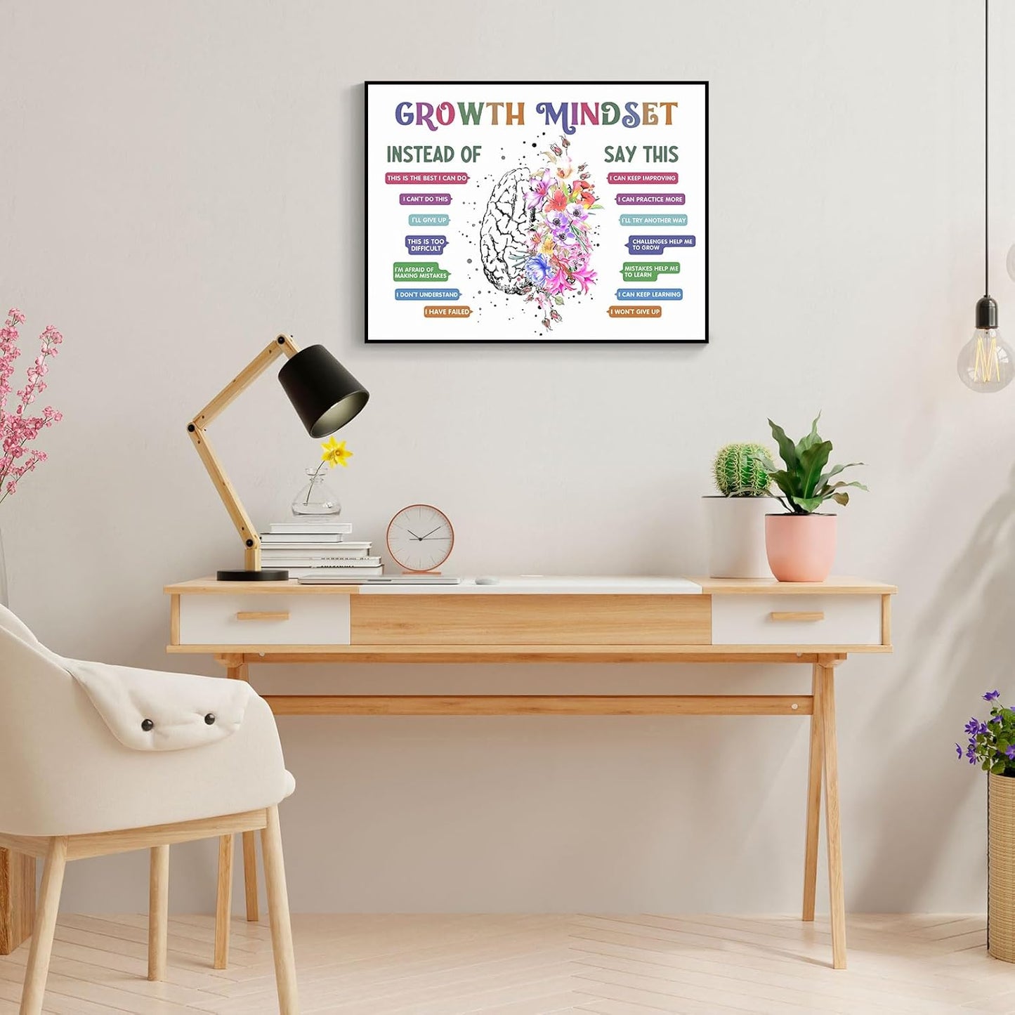 uoyien Classroom Growth Mindset Affirmations for Kids Mental Health Posters Brain Poster Psychology Special Education Calm Corner Wall Art Office Therapy Canvas Wall Decor Prints 12x16in Metal Framed