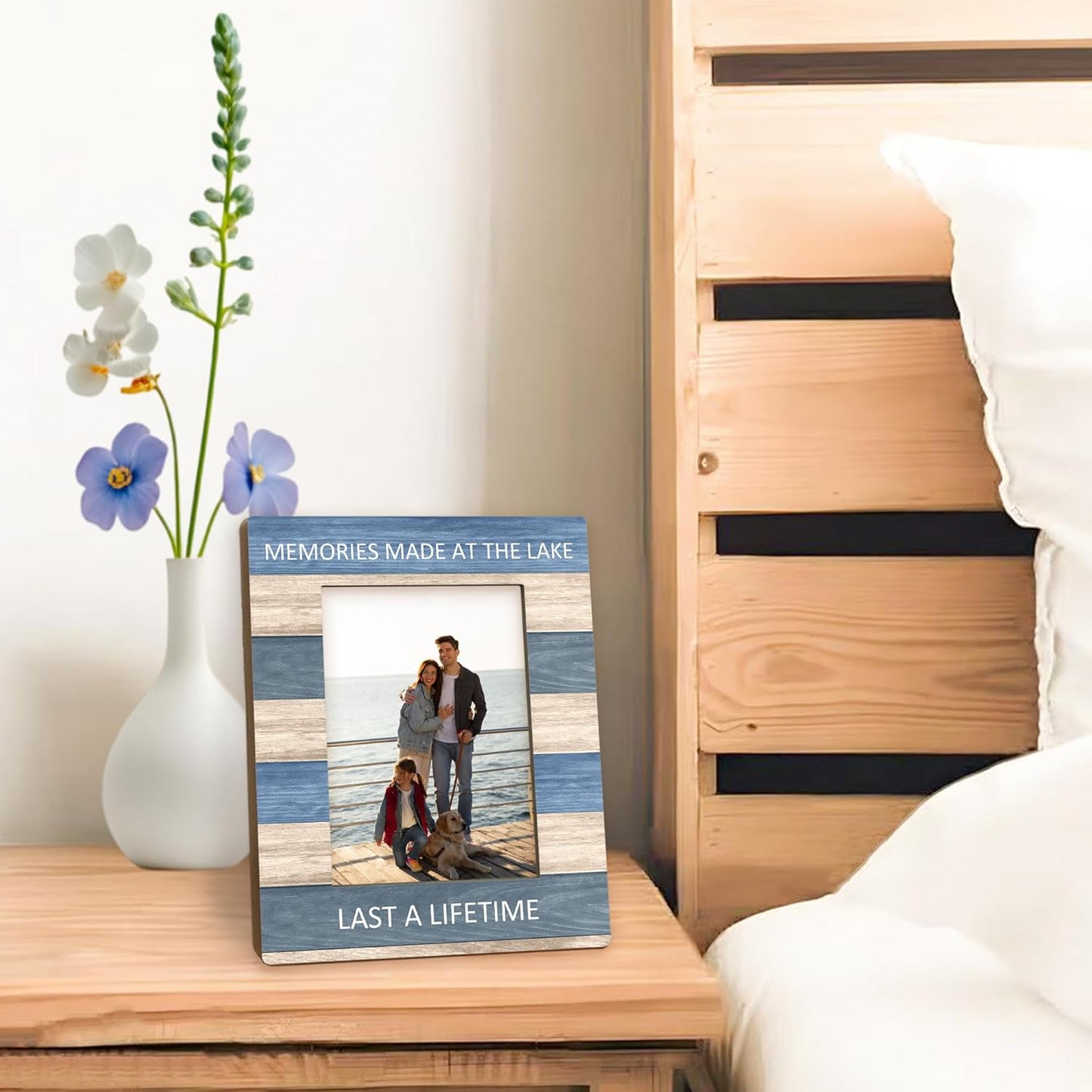 Lake House Gifts Picture Frame 5x7, Lake House Decor Photo Frame, Birthday Gifts for LakeLover, Memories Made at the Lake Last A LifeTime Wooden Picture Photo Frames for Desk Home Room Decor