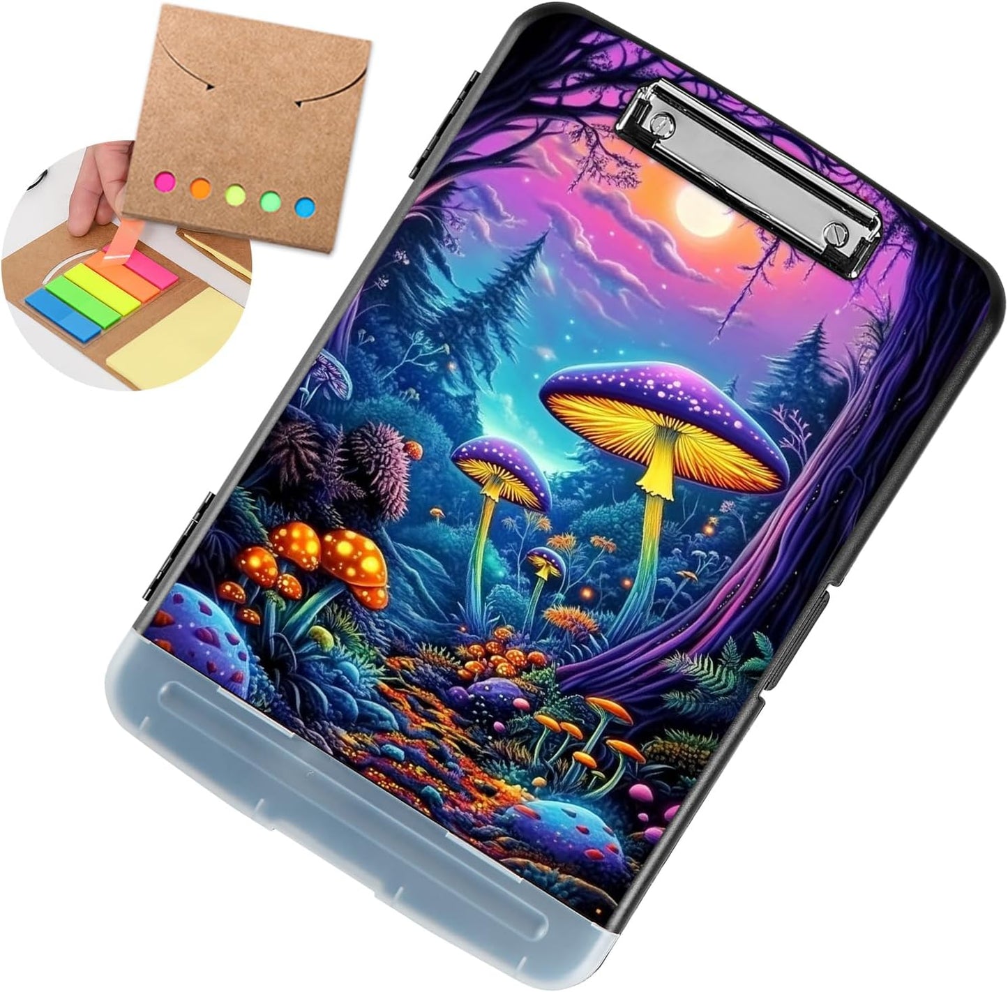 Clipboard with Storage - Large Capacity,Nursing Clipboard with Pen Holder,Heavy Duty,Plastic Side-Opening Folder for Teacher,Nurse - Mushroom Forest