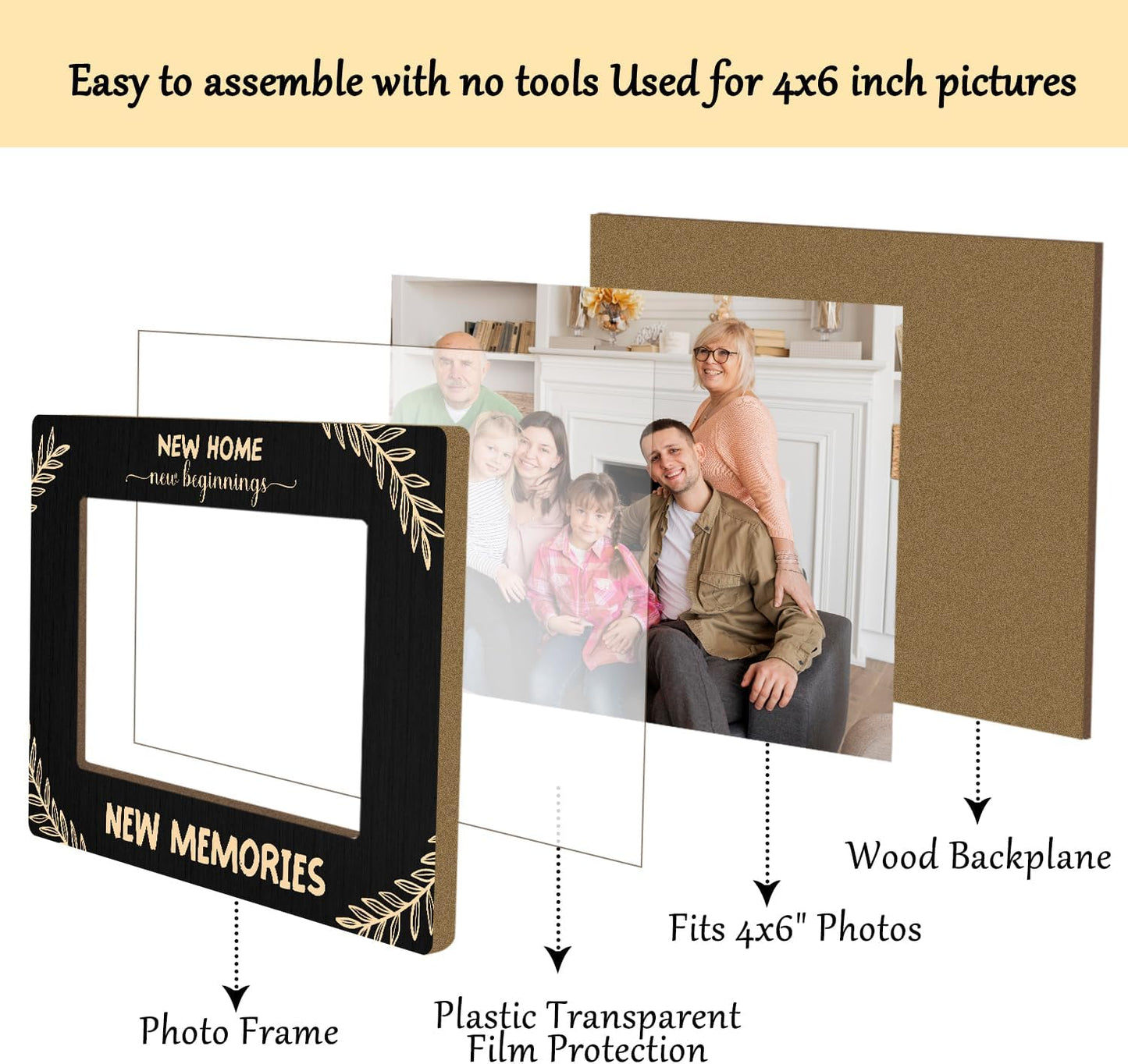 Family Picture Frame, Wooden Photo Frame with Stand, New Homeowner Gifts for Women Men Couple Family Sister Bestie, Home Office Desk Decor Photo Frame Tabletop Display -xk34
