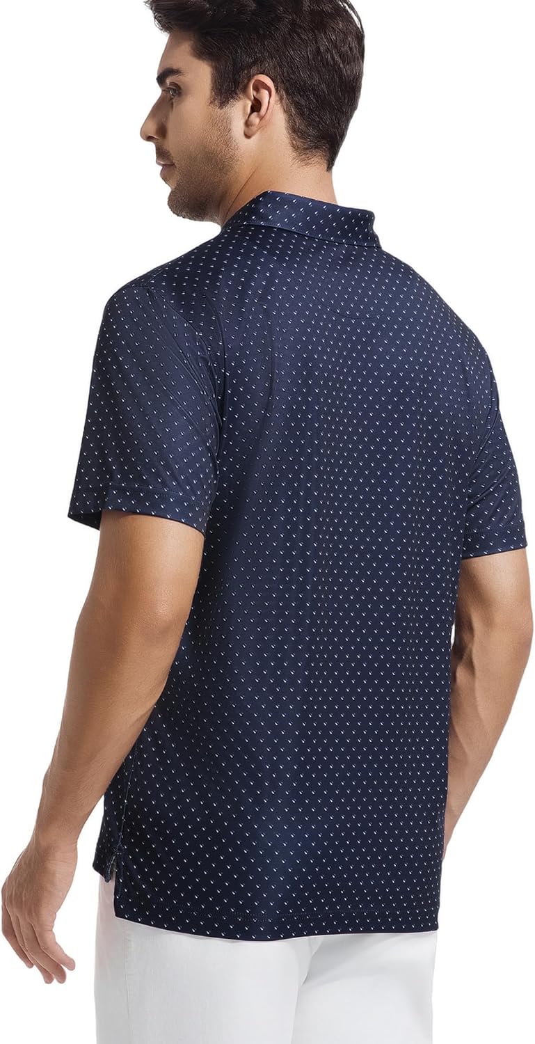 Alex Vando Mens Golf Shirt Moisture Wicking Classic Print Golf Shirts for Men