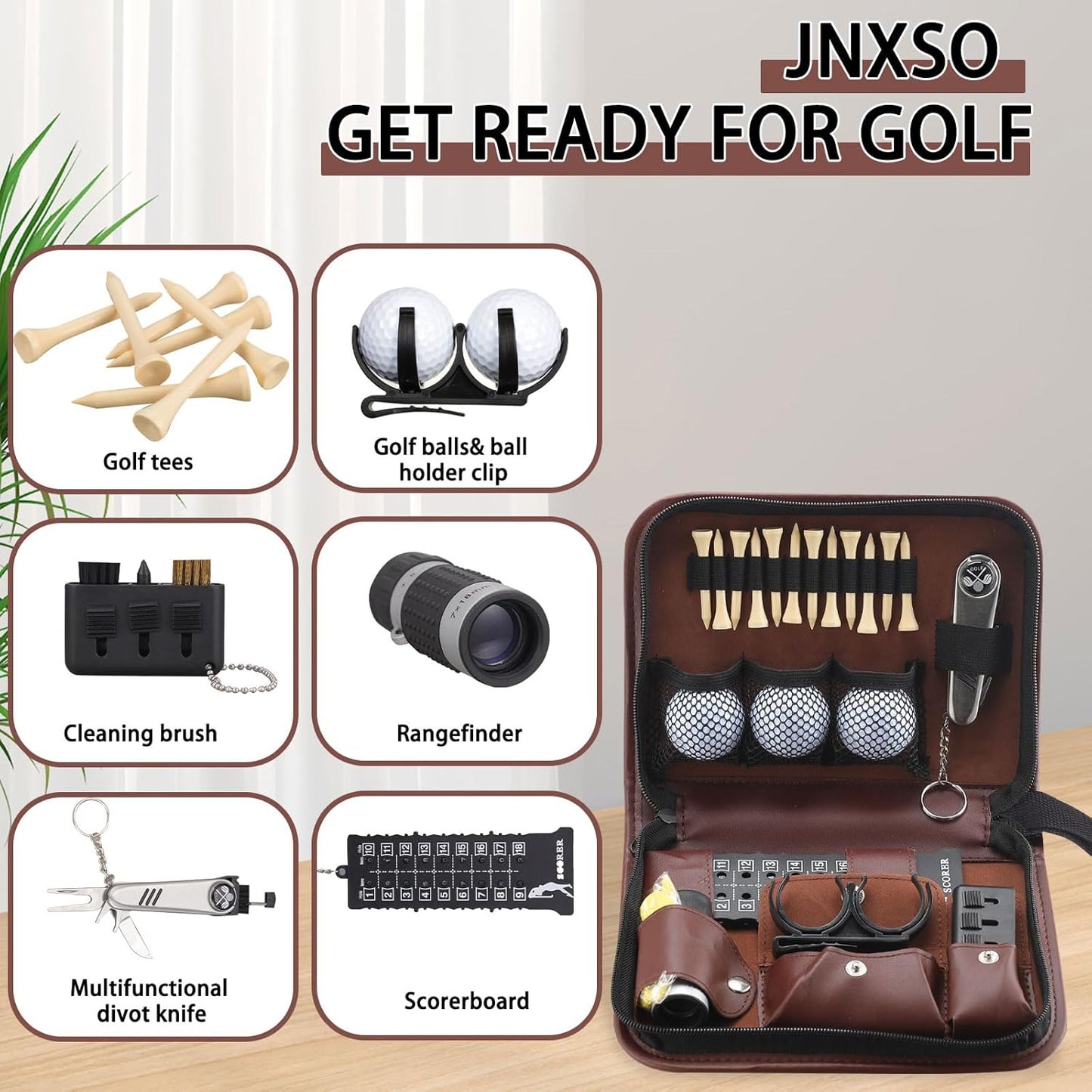 Golf Gifts for Men and Women,Golf Accessories Set with Hi-End Case,Golf Balls,Golf Tees,Golf Multifunctional Divot Tool,Rangefinder Golf Brush,Golf Scorer，Golf Ball Clamp
