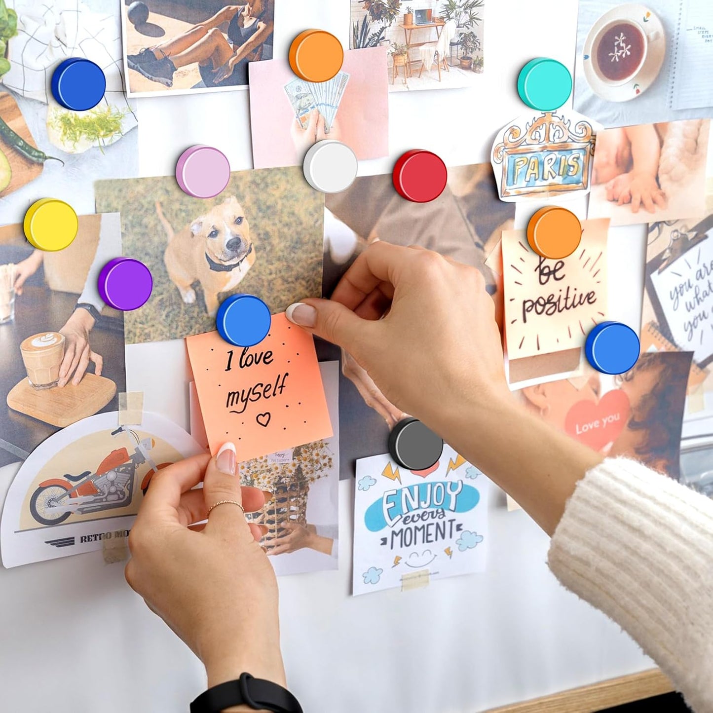 FINDMAG 90 Pack Refrigerator Magnets, Round Fridge Magnets, Small Magnets for Whiteboard, Decorative Magnets, Office Magnets for School, Locker, WhiteBoard (10 Colors)