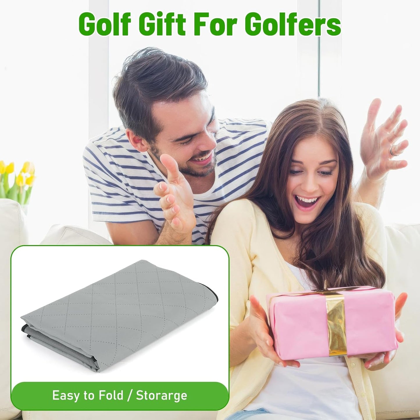 Kaskawise Golf Cart Seat Covers,Universal Golf Cart Seat Towel Blanket with 4 Front Pockets & Nonskid Bottom Fits for EZGO, Yamaha, Club Car DS Precedent and More 2 Person Seats Golf Carts (Grey)