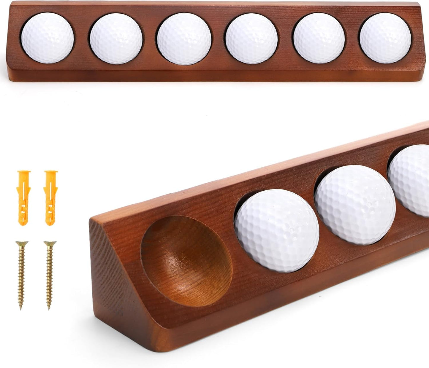 Jucoan Golf Ball Display Case, Wooden Wall Mounted or Desktop Golf Ball Display Holder Rack for 6 Balls, Golfer Gift for Hole in One, Course Memorabilia & Collectibles, Men Golf Enthusiasts
