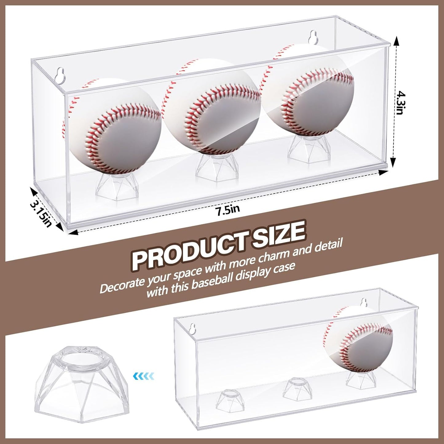 Baseball Golf Ball Display Case for 3 Balls UV Protected Acrylic Boxes for Display Ball Cube Memorabilia Showcase Autograph (Clear, 11.4 x 4.3 x 3.15 Inch)