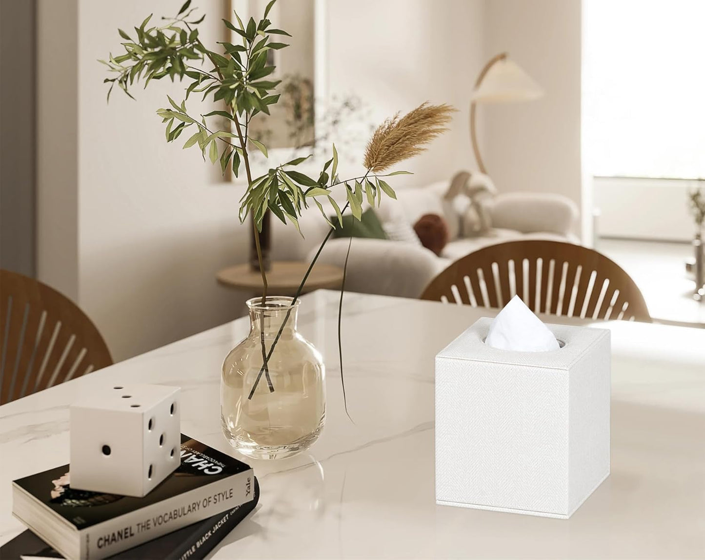 Tissue Box Cover Square Tissue Box Holder for Bathroom (Beige)