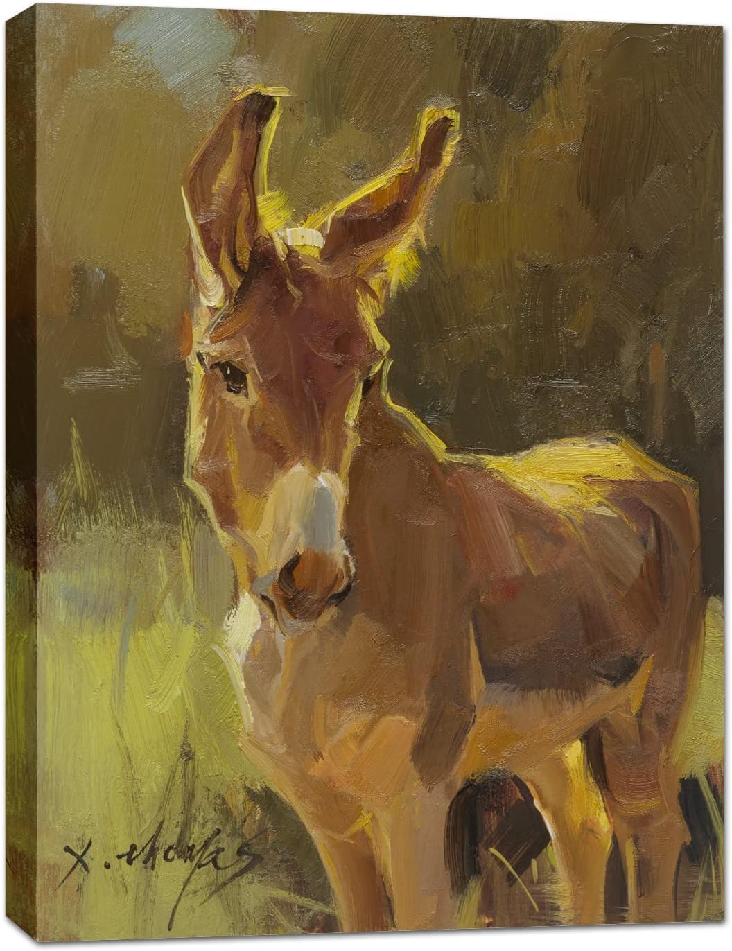 JZLDZS Large Donkey Wall Art for Living Room - Framed Rustic Farm Animal Canvas Print 24x32 Inch Ready To Hang Bedroom Wall Decor