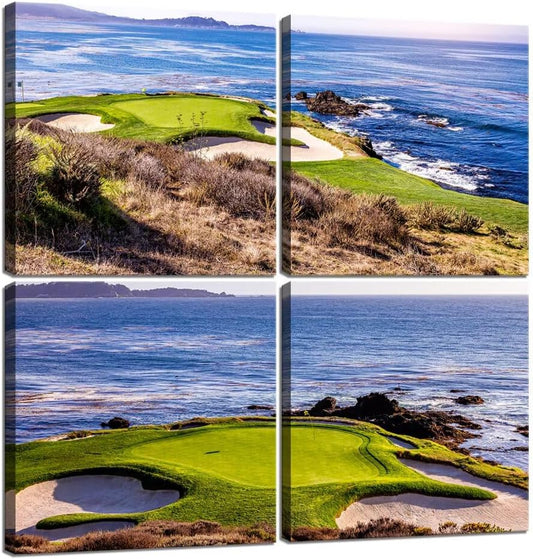 Pankila USA California Golf Course Wall Art Golf Pictures Canvas Prints Coastline Golf Course Wall Decor for Living Room Bedroom Home Decorations Painting Framed Artwork (20''W x 20''H x 4)