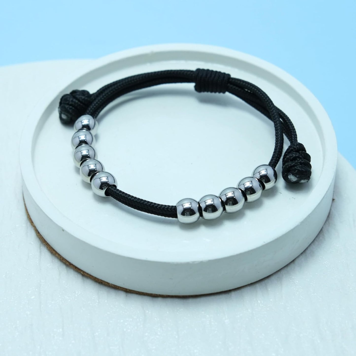 LAMIBEE Golf Stainless Steel 10 Beads Score Counter Bracelet, 2mm Paracord Durable Thread Resizable Easy to Adjust Round Scoring Tracker, Golf Accessory (8mm Black)